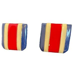 M Jent Red White Blue Gold Striped Square Earrings 1 inch 4th of July America
